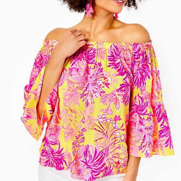 Lilly Pulitzer Nevie Floral Off-Shoulder Top - Size XS - NWT - Picture 1 of 8